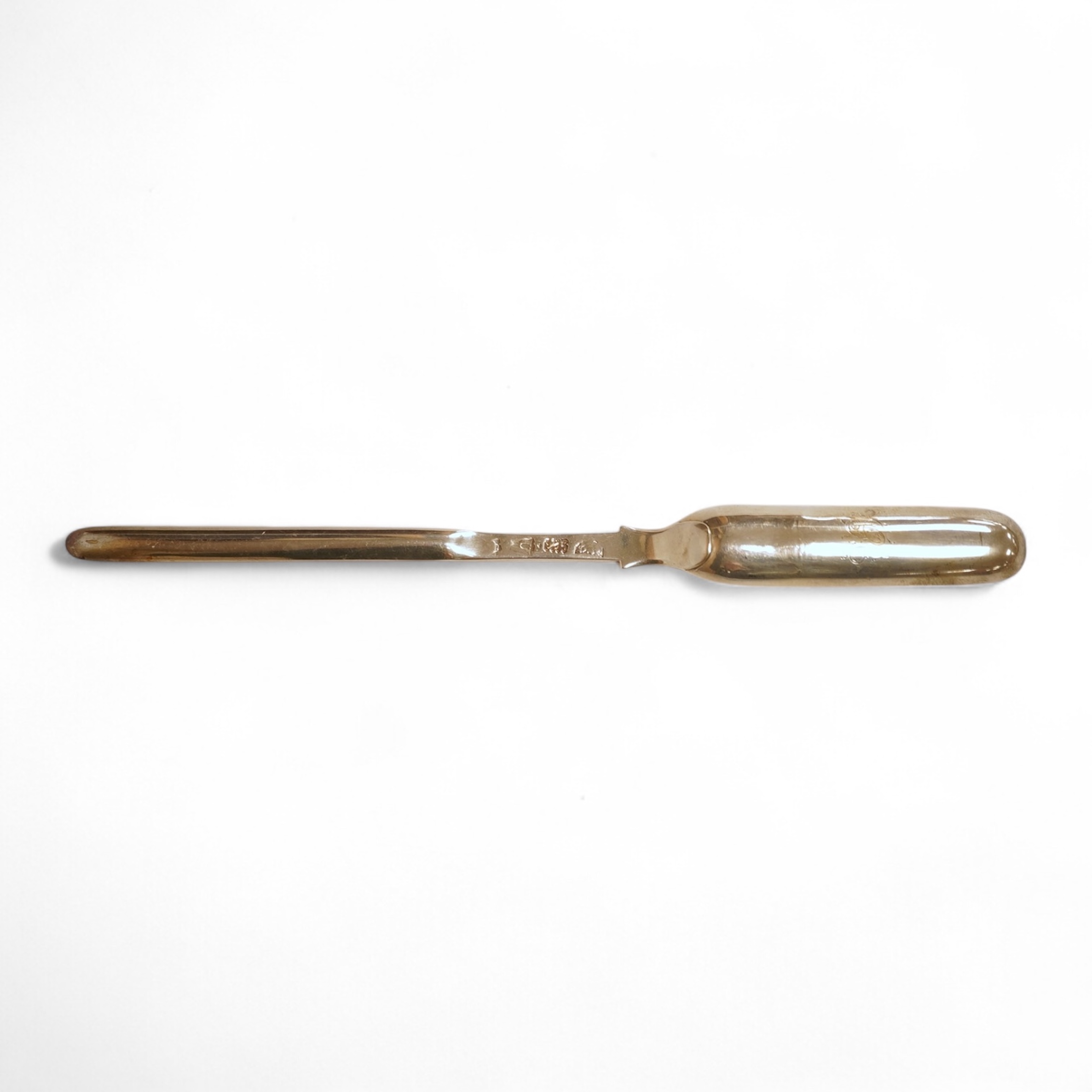 A George II silver marrow scoop, maker's mark rubbed, London, 1743, 21.3cm.